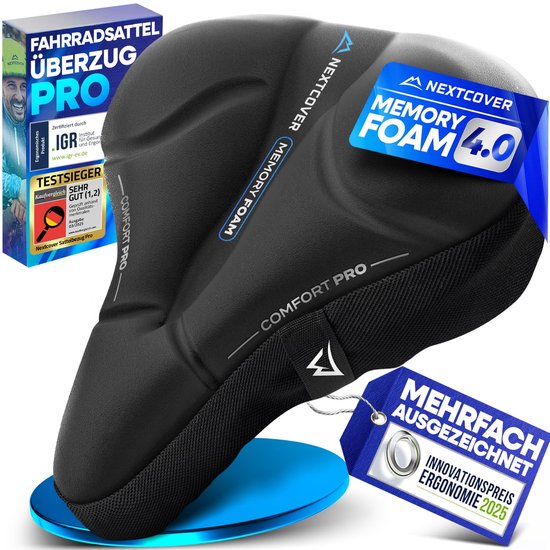 Nextcover housse de selle de vélo CoverPro avec mousse à mémoire de forme 4.0 - housse de selle ergonomique en gel - extra douce, coupe universelle - femmes et hommes - vélo de ville