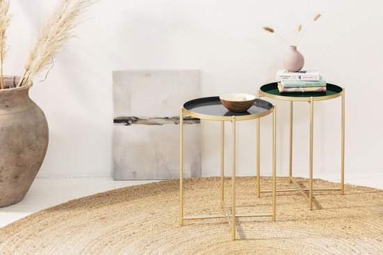 LIFA LIVING Table d'appoint Moderne - Table Basse Grise & Dorée - Ronde - Métal - Pour Salon, Chambre ou Bureau - 37,5 x 47,5 cm