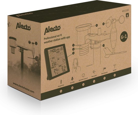 Alecto WS5200 - Station météo professionnelle WiFi avec capteur extérieur - Contrôle par application - 6-en-1