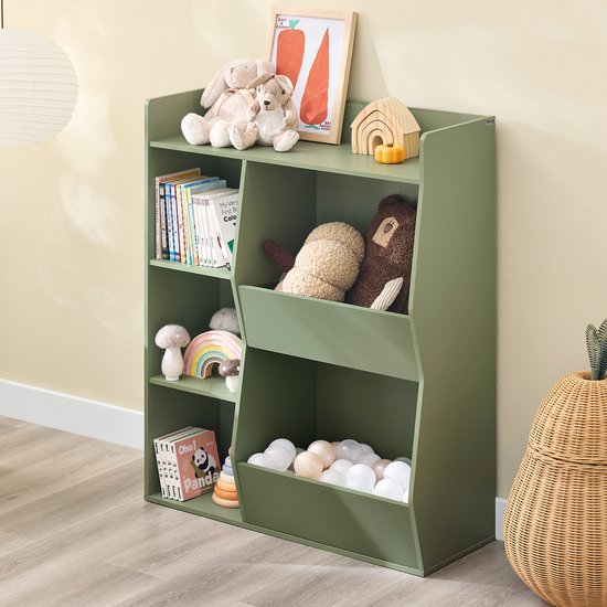Sobuy Bibliothèque de rangement pour enfants avec 5 compartiments Meuble de rangement étagère pour jouets Bibliothèque porte-revues Vert 80x34x104cm KMB55-K-GR