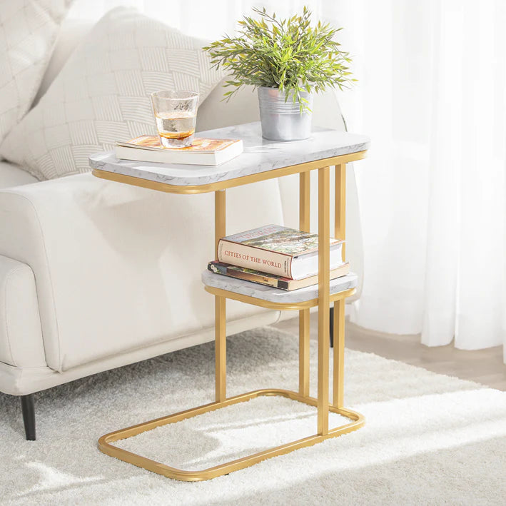 SoBuy - Table d'appoint - Table de soins avec cadre en métal doré - 50x58x30cm FBT110-G