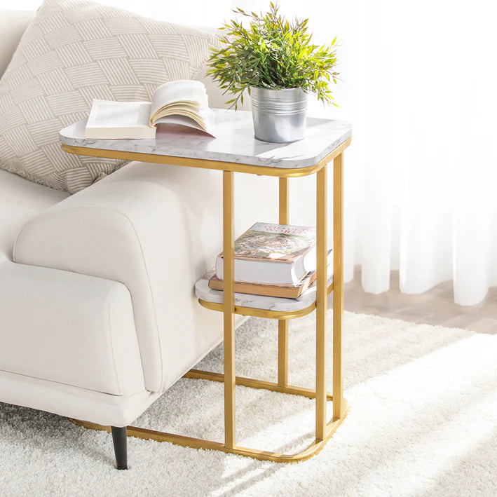 SoBuy - Table d'appoint - Table de soins avec cadre en métal doré - 50x58x30cm FBT110-G