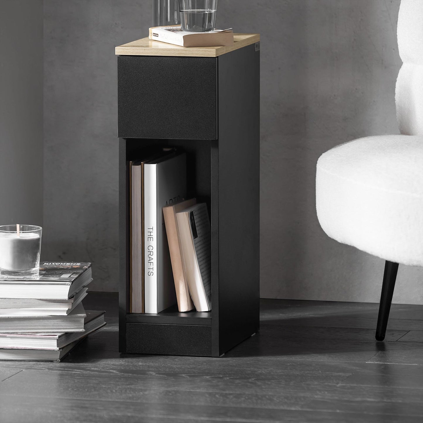 SoBuy Table de nuit avec tiroir et rangement - Lot de 2 - 20x35x60 cm - Max. 20KG - Noir