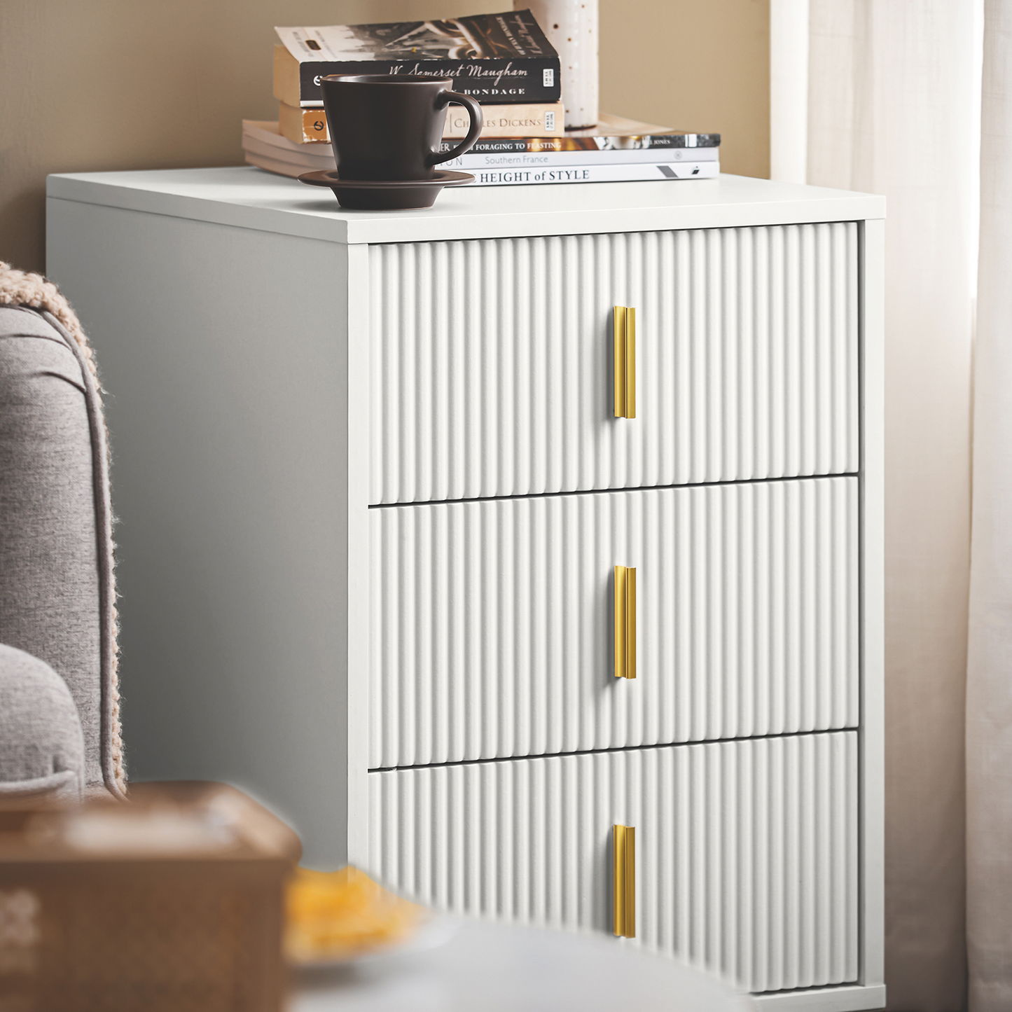 Table de chevet SoBuy FBT115-L-W - 3 tiroirs - 40 x 40 x 64 cm - Blanc