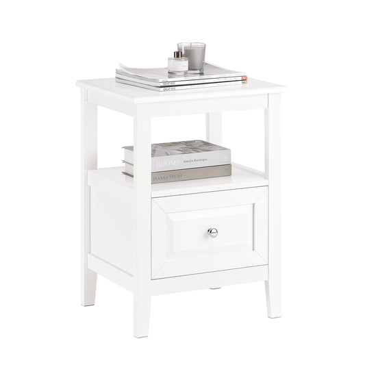 SoBuy Table d'appoint - Avec porte et tiroir - max 50 kg - 45 x 35 x 60 cm - Blanc
