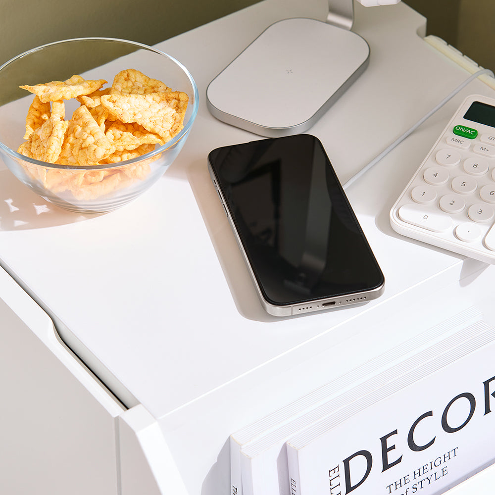 SoBuy Table de nuit - avec rangement et chemin de câbles - 40 x 40 x 60 cm - blanc