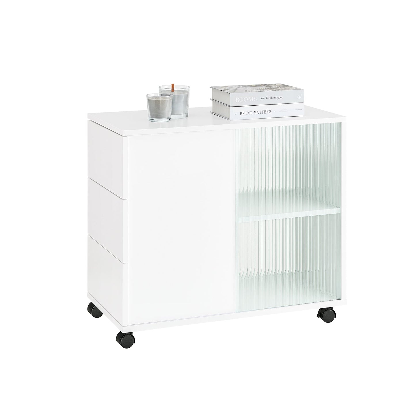 SoBuy Buffet à roulettes FBT141-W - 3 tiroirs - 70 x 35 x 61 cm - Blanc
