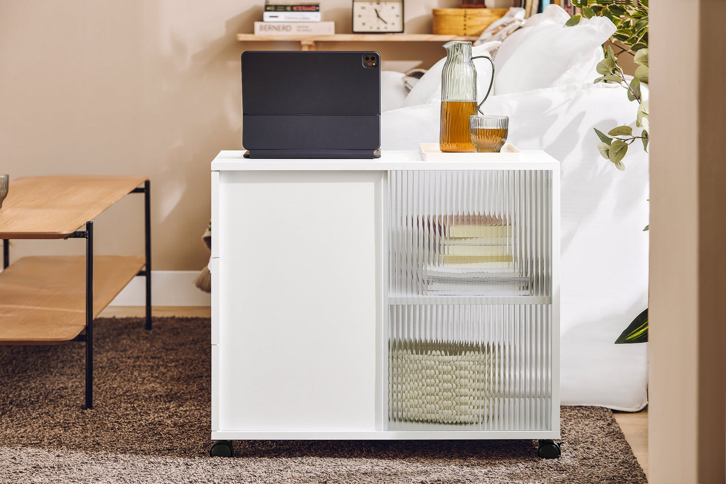 SoBuy Buffet à roulettes FBT141-W - 3 tiroirs - 70 x 35 x 61 cm - Blanc
