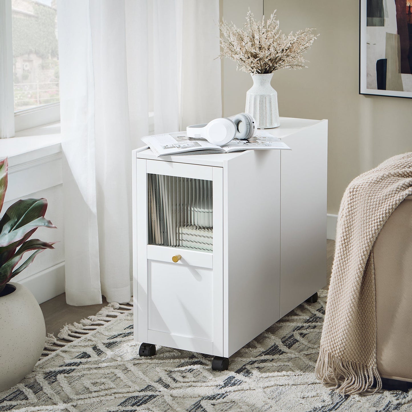 SoBuy FBT150-W Armoire à dossiers, chariot d'archivage, support d'imprimante et étagère de rangement pour le bureau - blanc, 31 x 60 x 70 cm