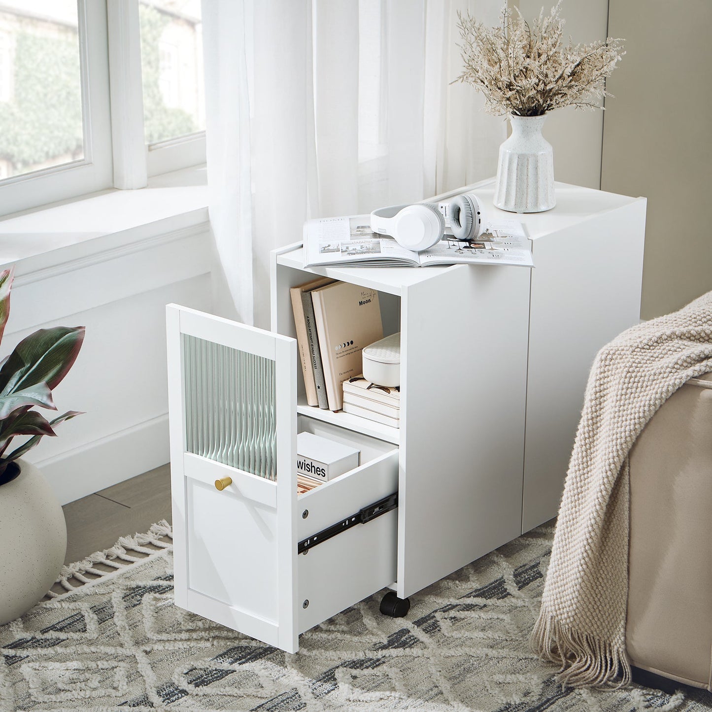 SoBuy FBT150-W Armoire à dossiers, chariot d'archivage, support d'imprimante et étagère de rangement pour le bureau - blanc, 31 x 60 x 70 cm