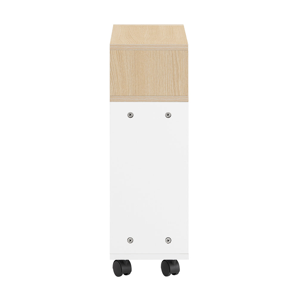 SoBuy FBT155-WN Table de chevet à roulettes 50x20x61 cm Blanc/Bois avec 1 compartiment ouvert et 2 tiroirs