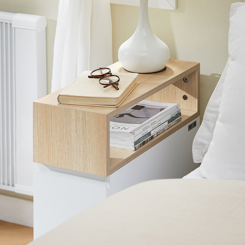 SoBuy FBT155-WN Table de chevet à roulettes 50x20x61 cm Blanc/Bois avec 1 compartiment ouvert et 2 tiroirs