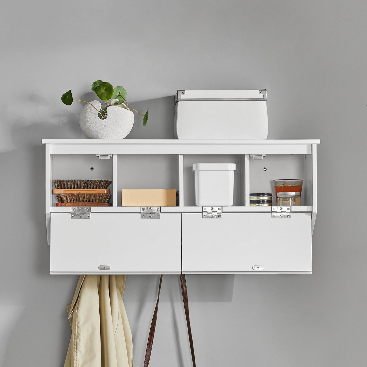 SoBuy Porte-manteau mural avec 2 portes et 5 crochets doubles - 78x20x30 cm - Max. 25KG - Blanc