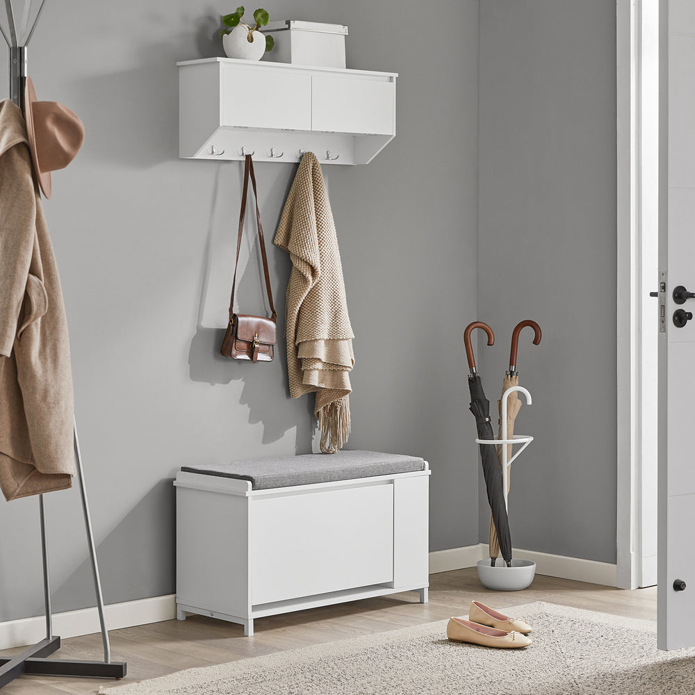SoBuy Porte-manteau mural avec 2 portes et 5 crochets doubles - 78x20x30 cm - Max. 25KG - Blanc