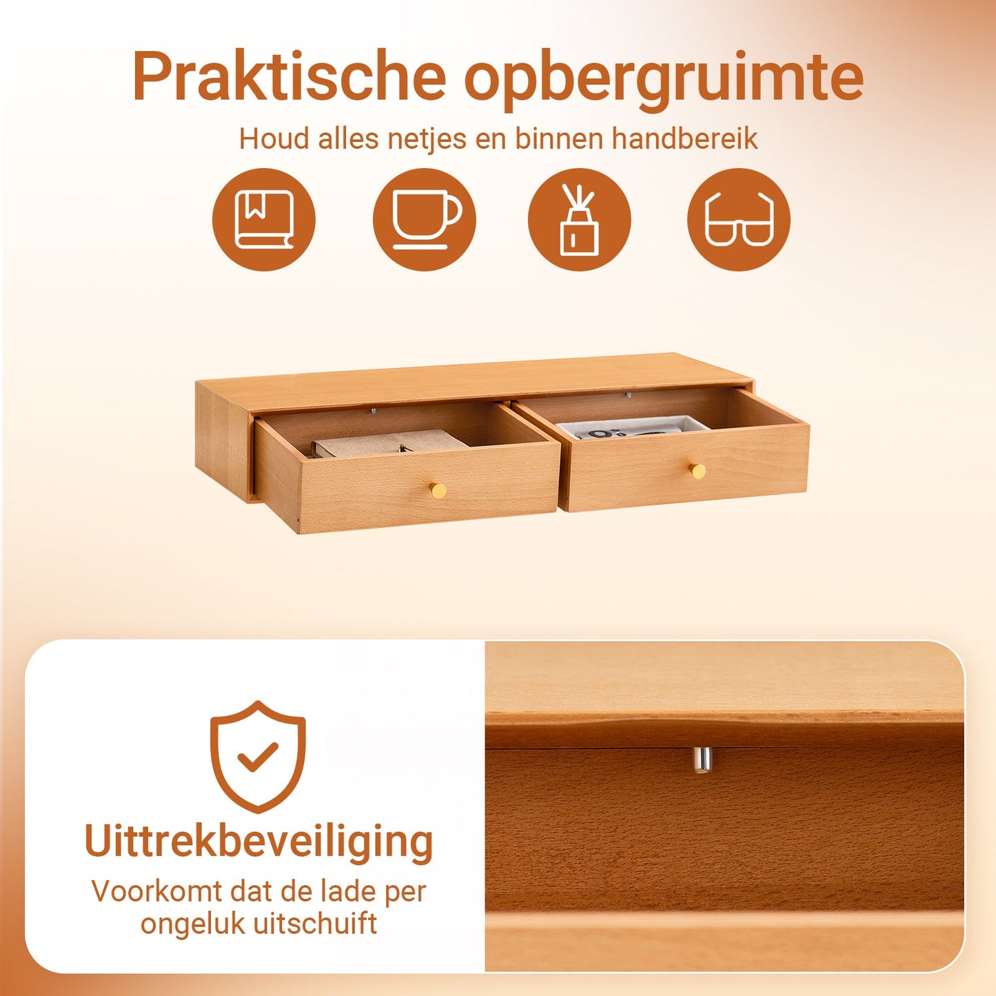 sobuy - Étagère murale flottante avec 2 tiroirs - 60×20×10 cm - Couleur bois naturel