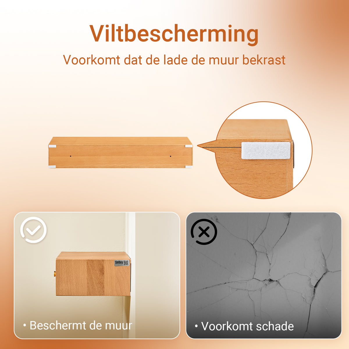 sobuy - Étagère murale flottante avec 2 tiroirs - 60×20×10 cm - Couleur bois naturel