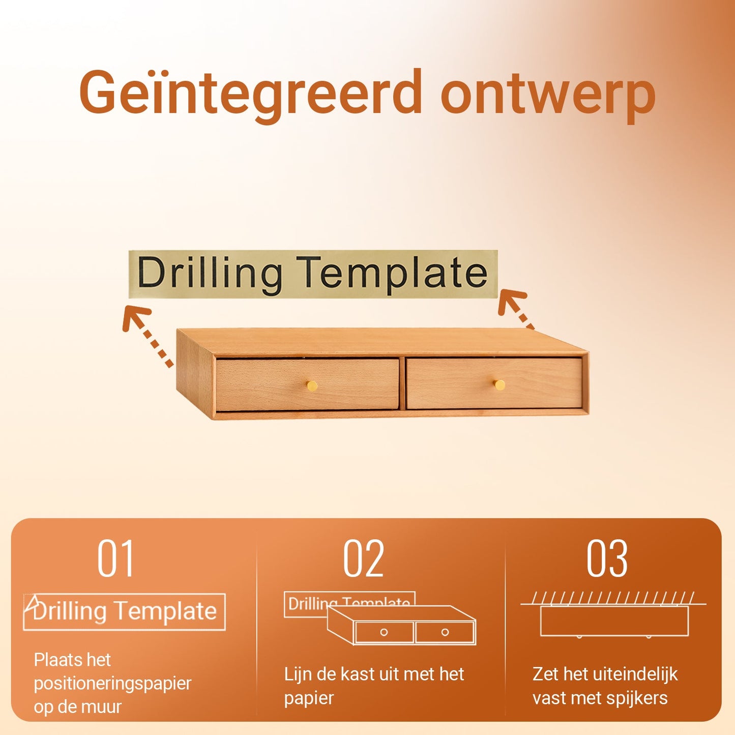 sobuy - Étagère murale flottante avec 2 tiroirs - 60×20×10 cm - Couleur bois naturel