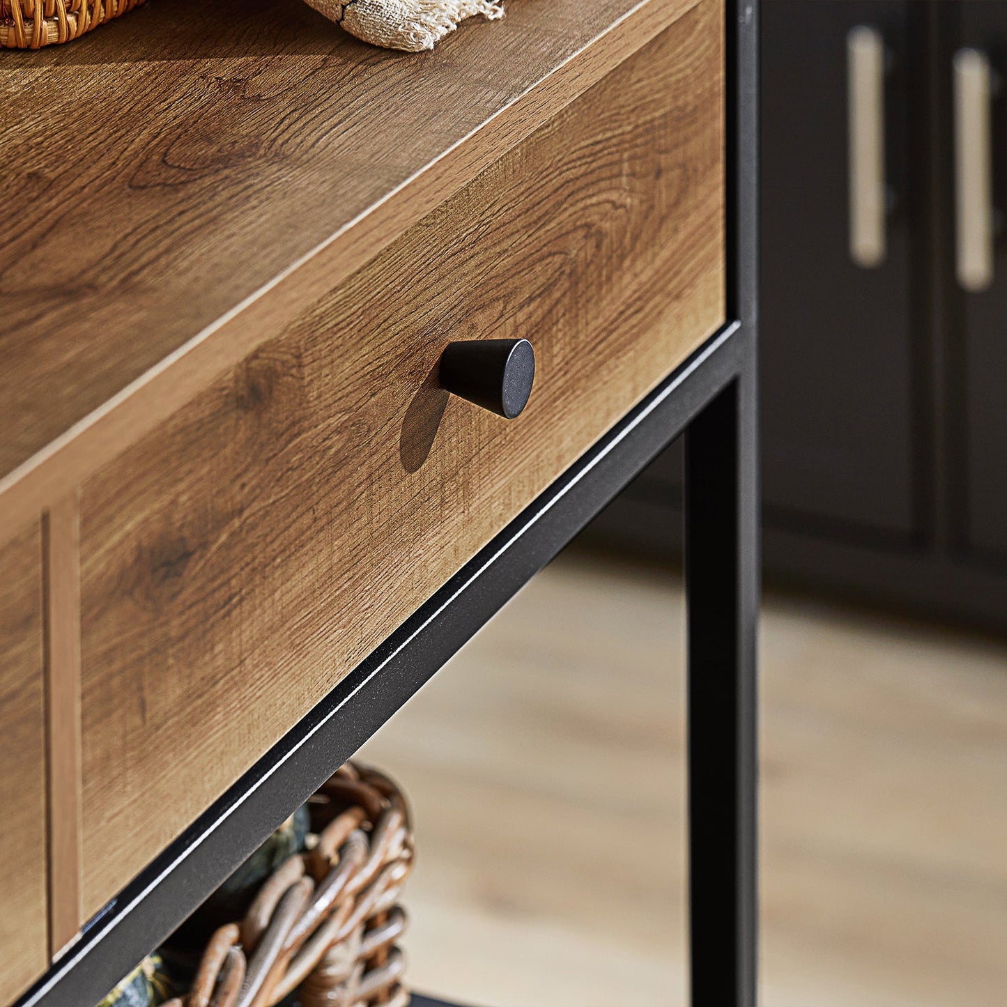 SoBuy Chariot de cuisine sur roulettes avec 2 tiroirs et 2 étagères - 100x45x93 cm - Max. 60KG - Couleur bois foncé