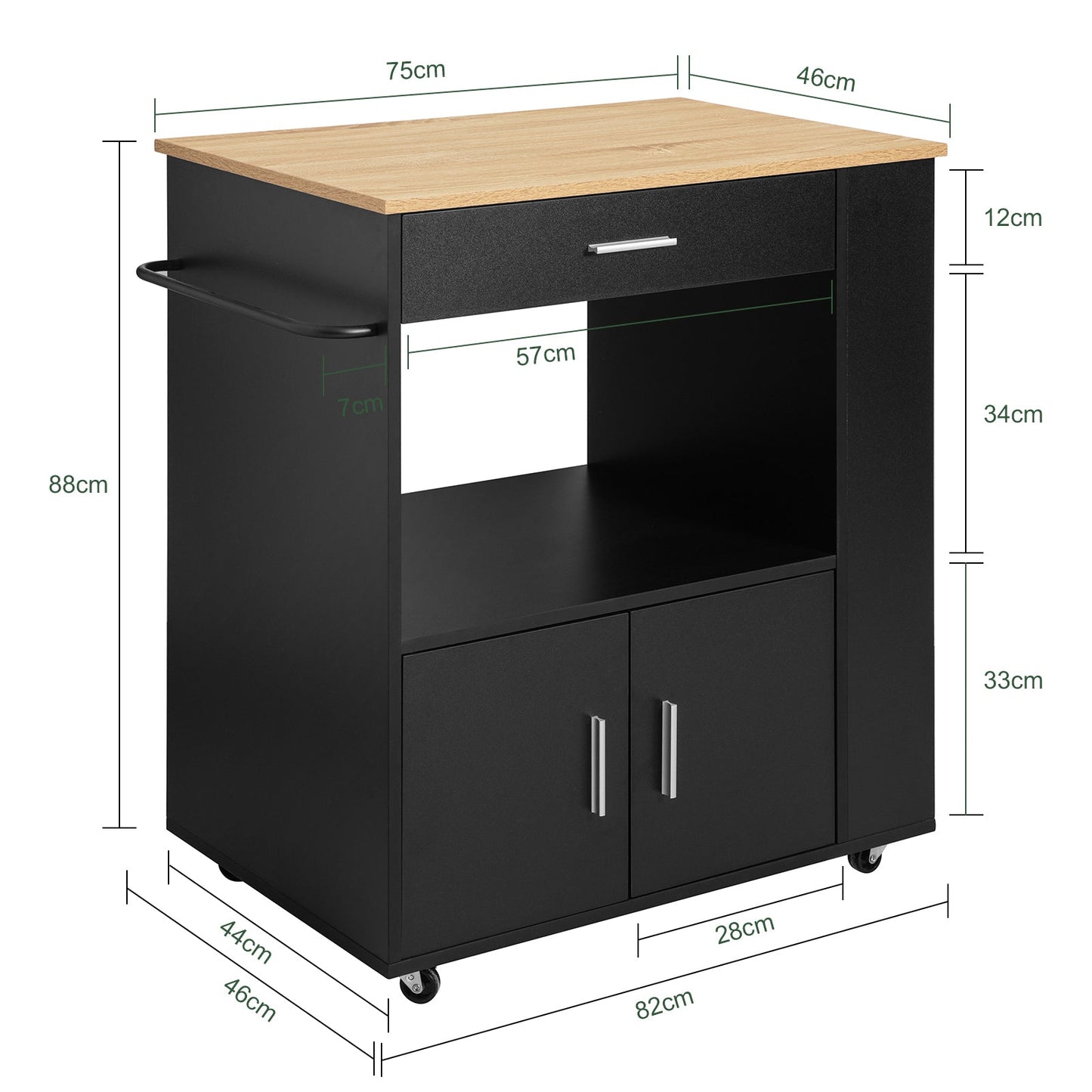 SoBuy FKW113-SCH Chariot de cuisine multifonctionnel à roulettes - 82x46x88 cm - Noir