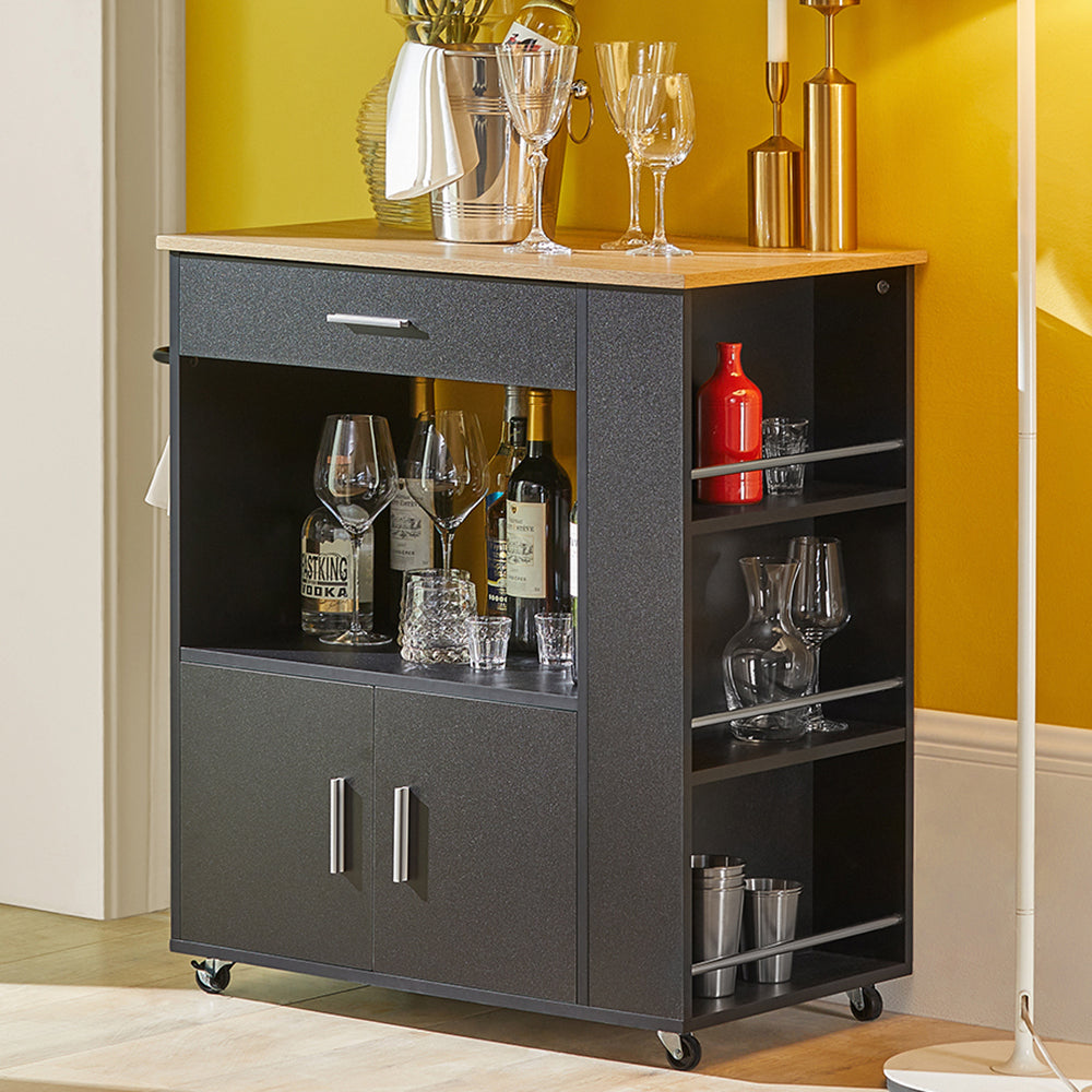 SoBuy FKW113-SCH Chariot de cuisine multifonctionnel à roulettes - 82x46x88 cm - Noir