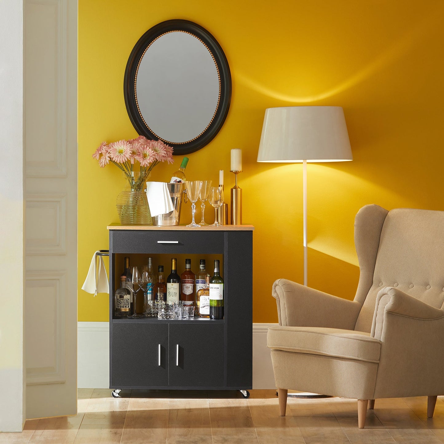 SoBuy FKW113-SCH Chariot de cuisine multifonctionnel à roulettes - 82x46x88 cm - Noir