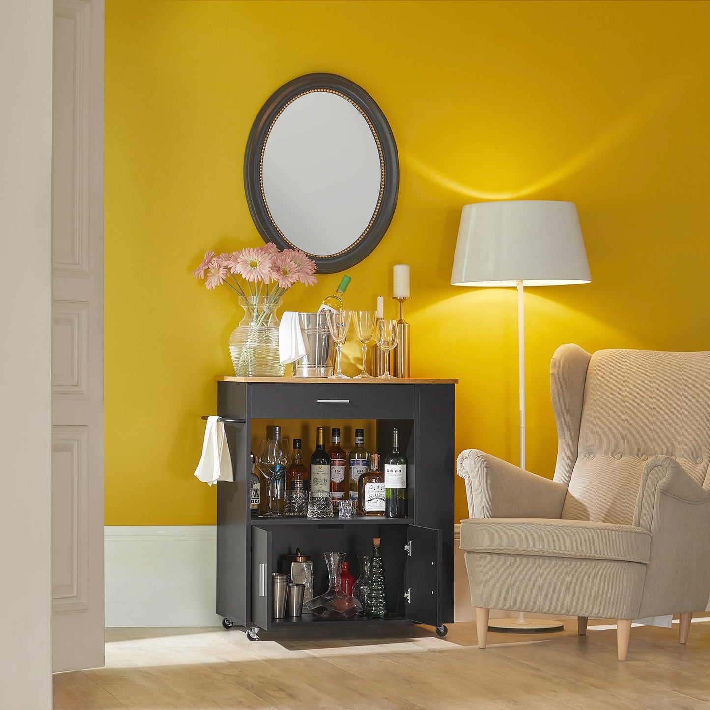 SoBuy FKW113-SCH Chariot de cuisine multifonctionnel à roulettes - 82x46x88 cm - Noir