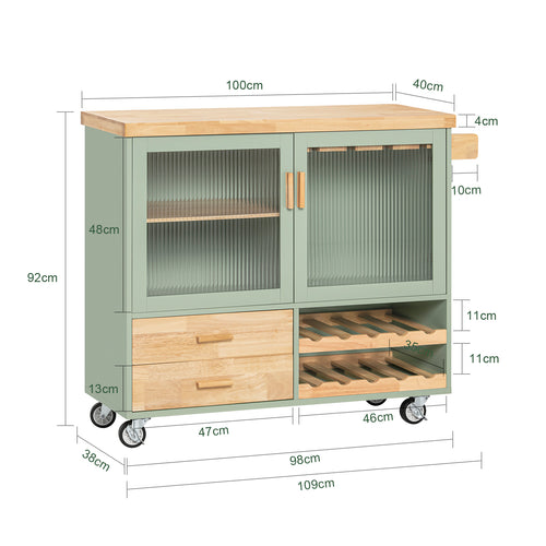 SoBuy - Ilot de cuisine central - Bois de bambou - 109 x 38 x 92 cm - Vert