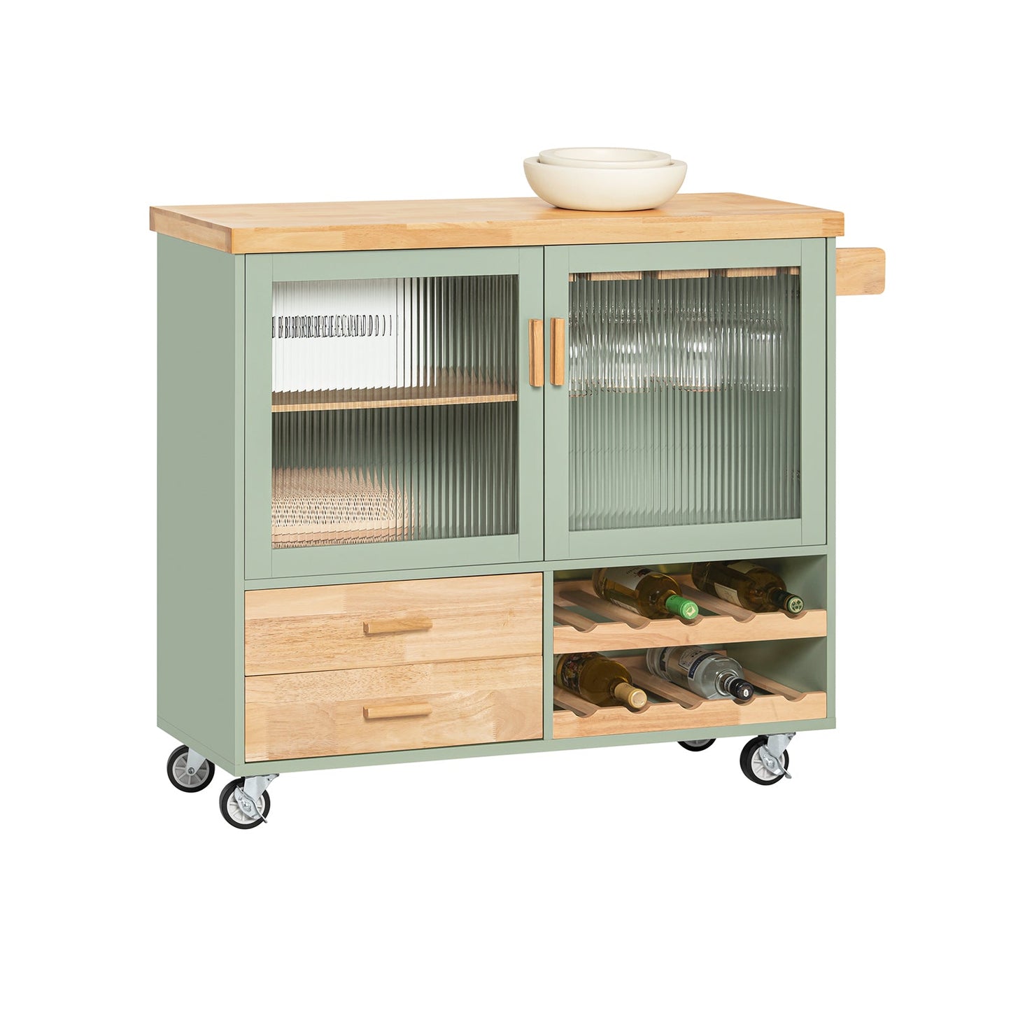 SoBuy - Ilot de cuisine central - Bois de bambou - 109 x 38 x 92 cm - Vert