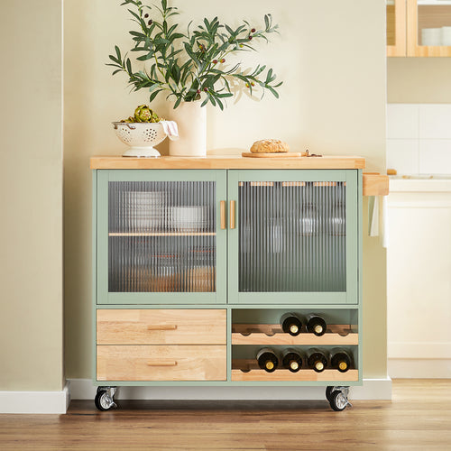 SoBuy - Ilot de cuisine central - Bois de bambou - 109 x 38 x 92 cm - Vert