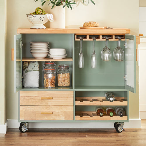 SoBuy - Ilot de cuisine central - Bois de bambou - 109 x 38 x 92 cm - Vert