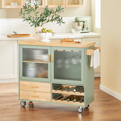 SoBuy - Ilot de cuisine central - Bois de bambou - 109 x 38 x 92 cm - Vert