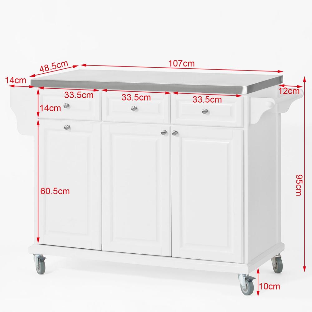 SoBuy FKW33-W Armoire de cuisine mobile Chariot de cuisine - Blanc - 107x95x48.5 cm - Plan de travail en acier inoxydable