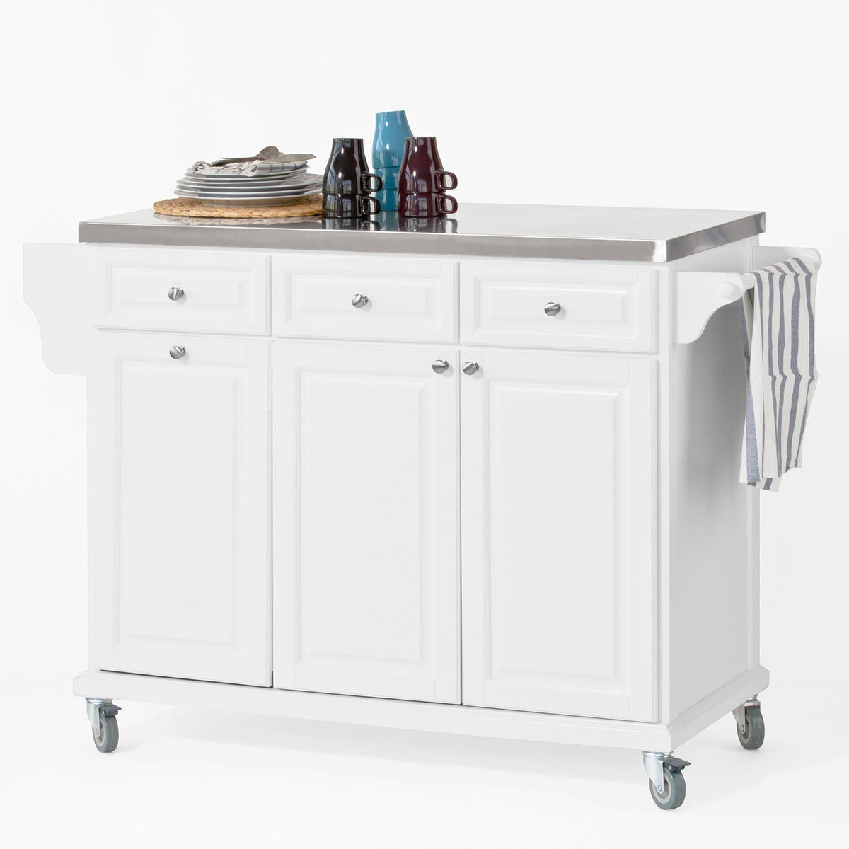 SoBuy FKW33-W Armoire de cuisine mobile Chariot de cuisine - Blanc - 107x95x48.5 cm - Plan de travail en acier inoxydable