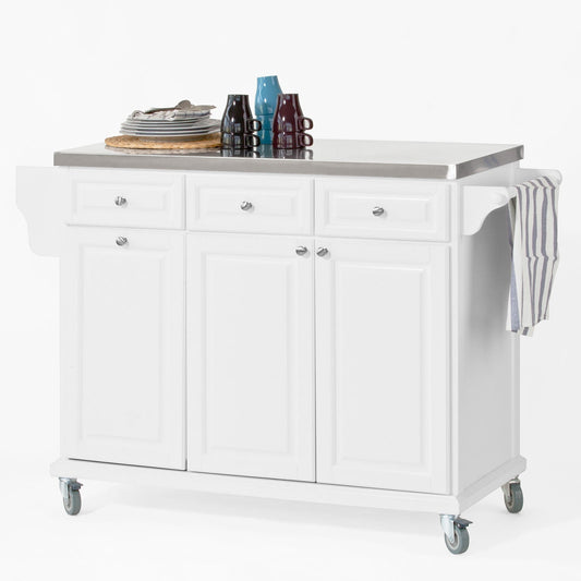 SoBuy FKW33-W Armoire de cuisine mobile Chariot de cuisine - Blanc - 107x95x48.5 cm - Plan de travail en acier inoxydable