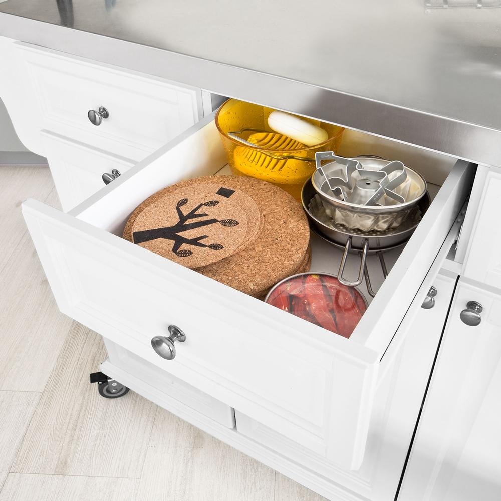 SoBuy FKW33-W Armoire de cuisine mobile Chariot de cuisine - Blanc - 107x95x48.5 cm - Plan de travail en acier inoxydable