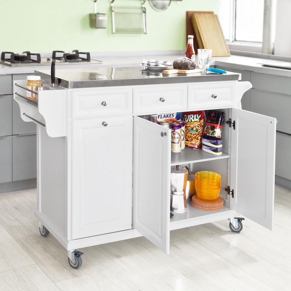 SoBuy FKW33-W Armoire de cuisine mobile Chariot de cuisine - Blanc - 107x95x48.5 cm - Plan de travail en acier inoxydable