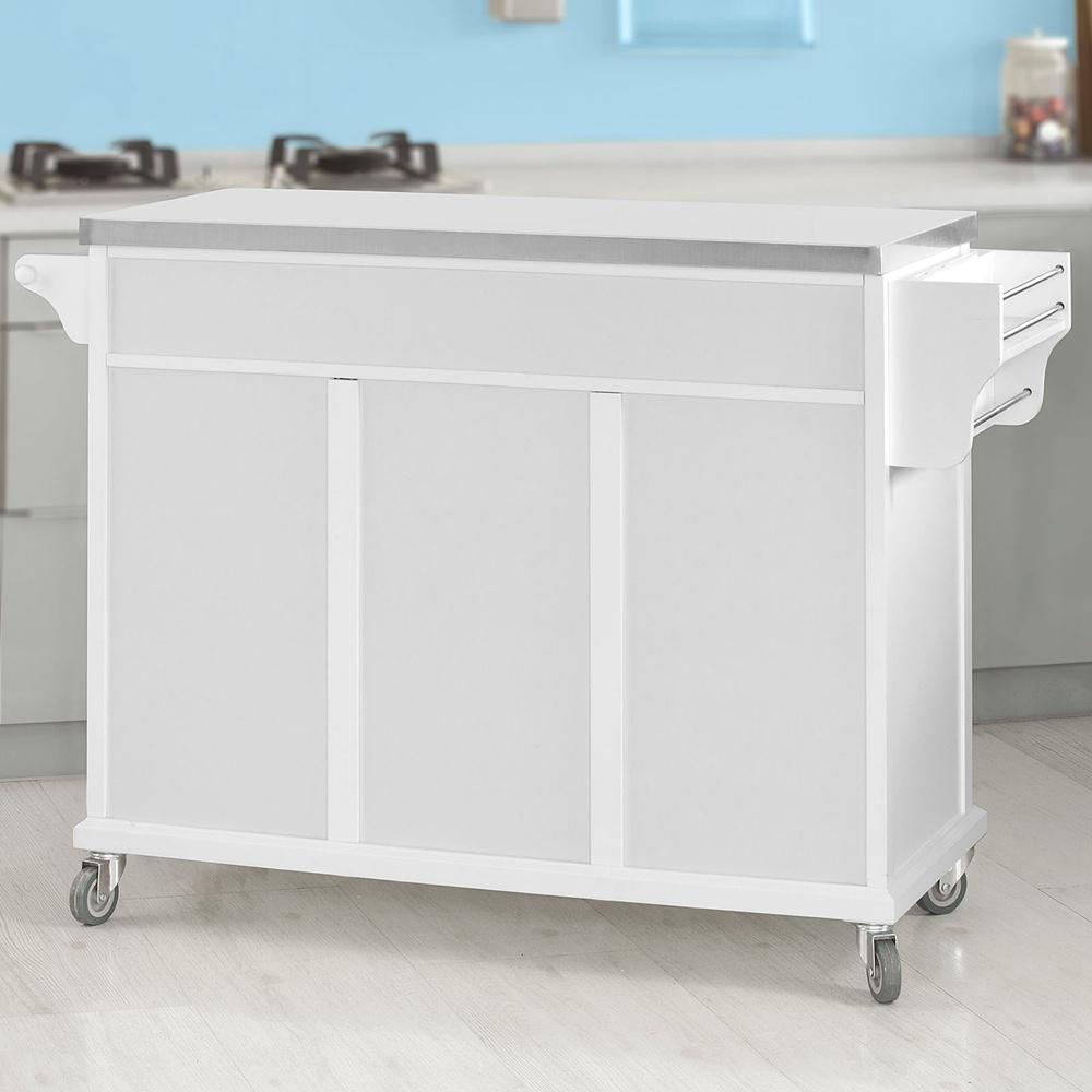 SoBuy FKW33-W Armoire de cuisine mobile Chariot de cuisine - Blanc - 107x95x48.5 cm - Plan de travail en acier inoxydable