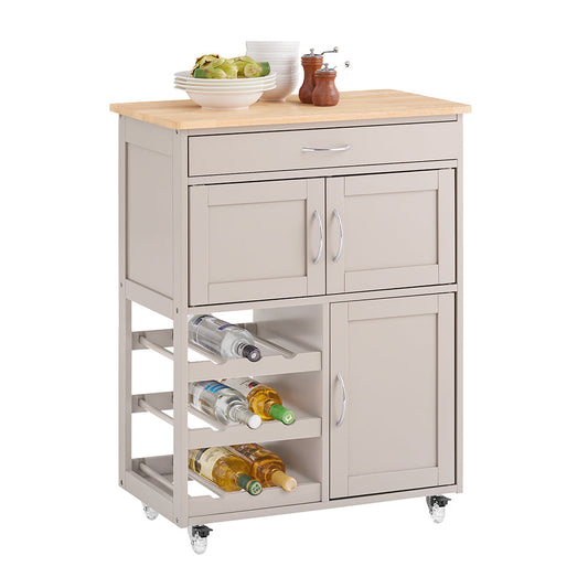SoBuy FKW45-KA Chariot de cuisine à roulettes - Gris clair - 67x38x87 cm - Avec tiroir, portes et porte-bouteille
