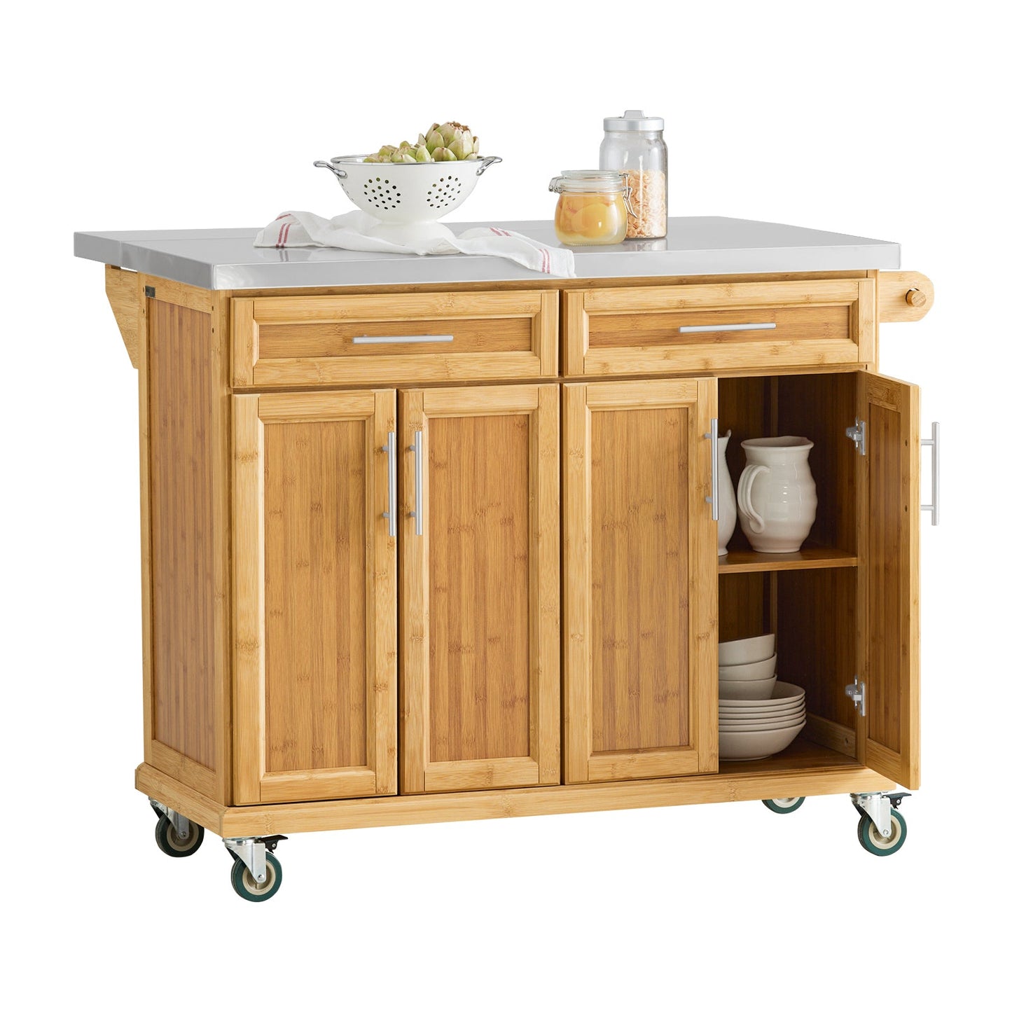 SoBuy Ilot de cuisine - 115x92x46-71cm - marron clair