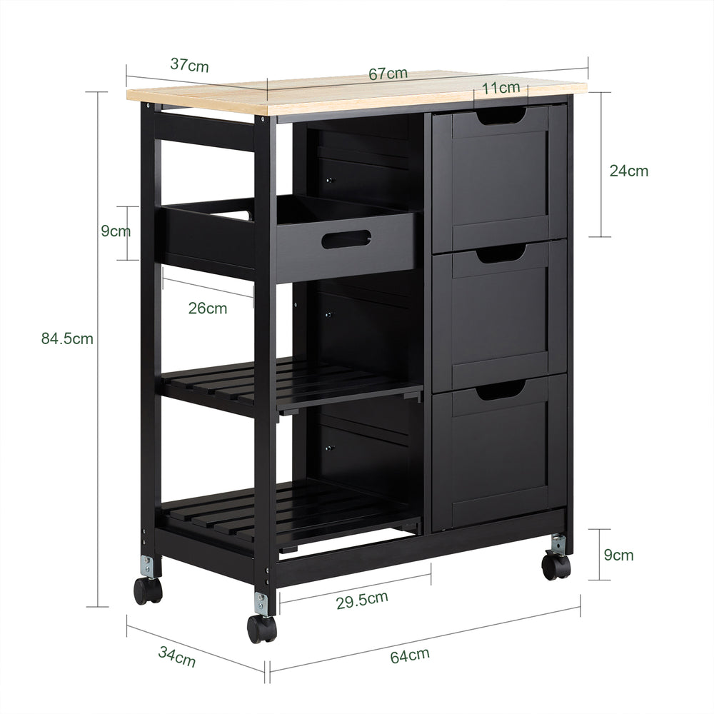 SoBuy FKW79-SCH Chariot de cuisine Chariot de service Chariot de cuisine - 3 grands tiroirs