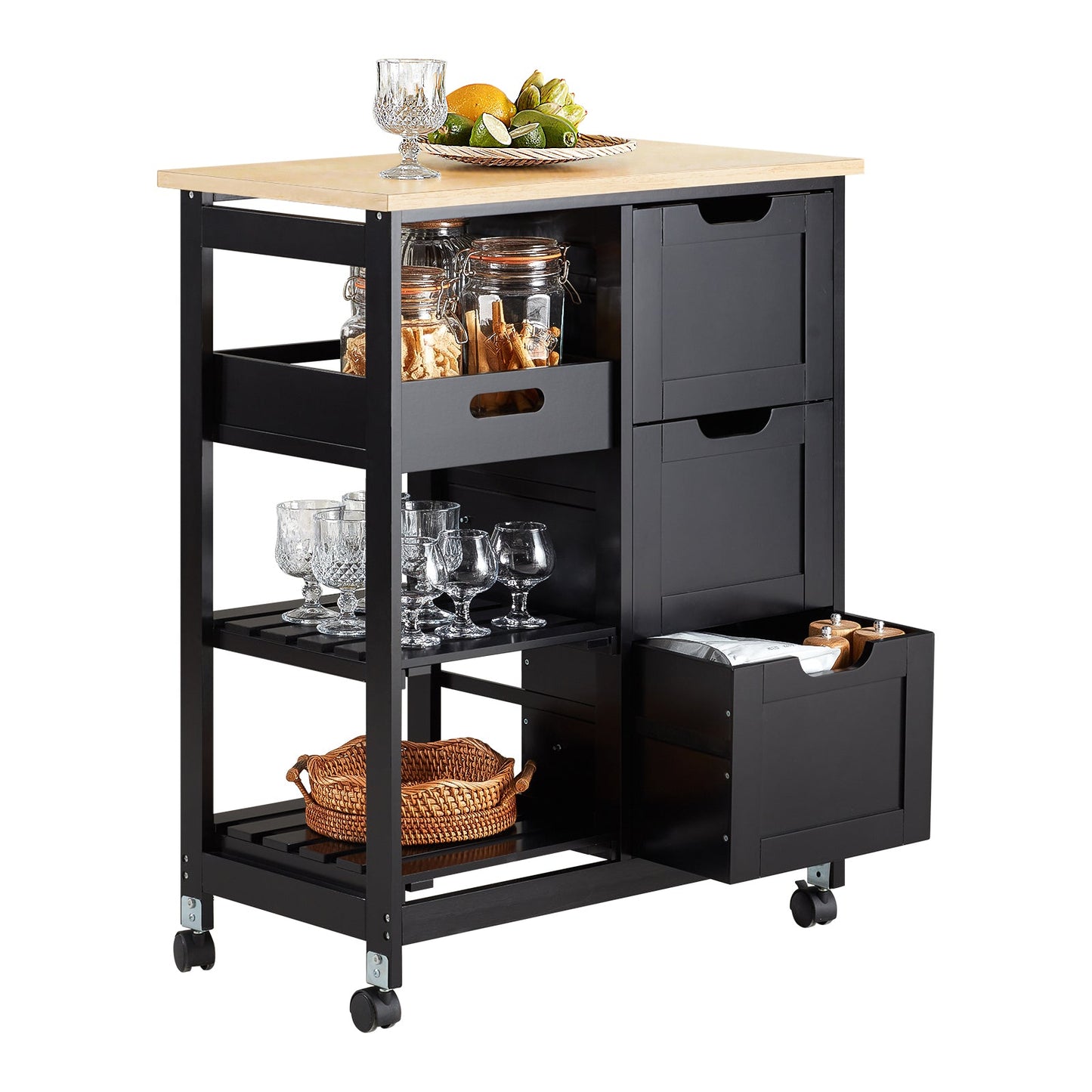 SoBuy FKW79-SCH Chariot de cuisine Chariot de service Chariot de cuisine - 3 grands tiroirs