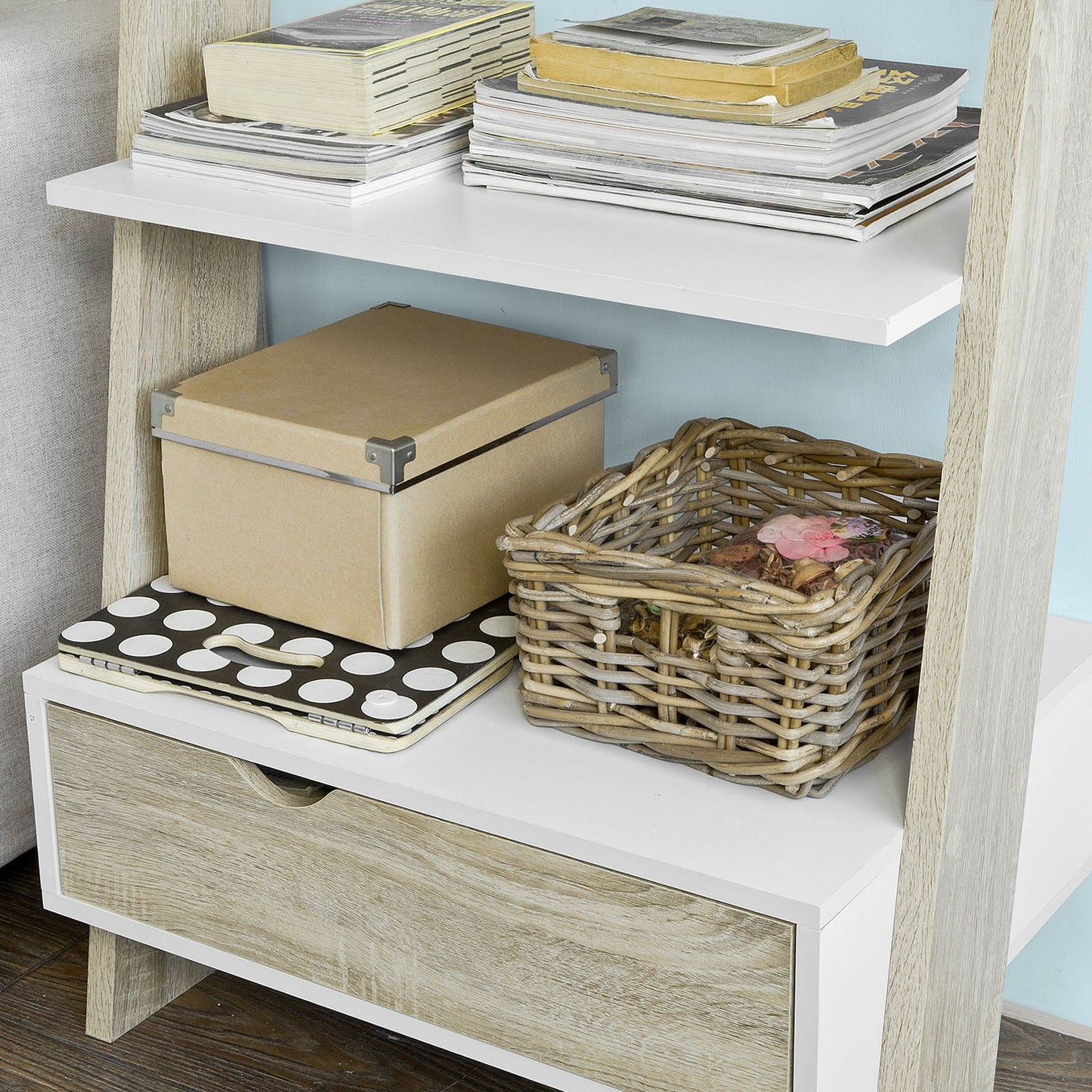 SoBuy FRG111-WN Bibliothèque avec bureau - Montage mural MDF/Panneau - 40 x 65 x 176 cm - Blanc/Naturel