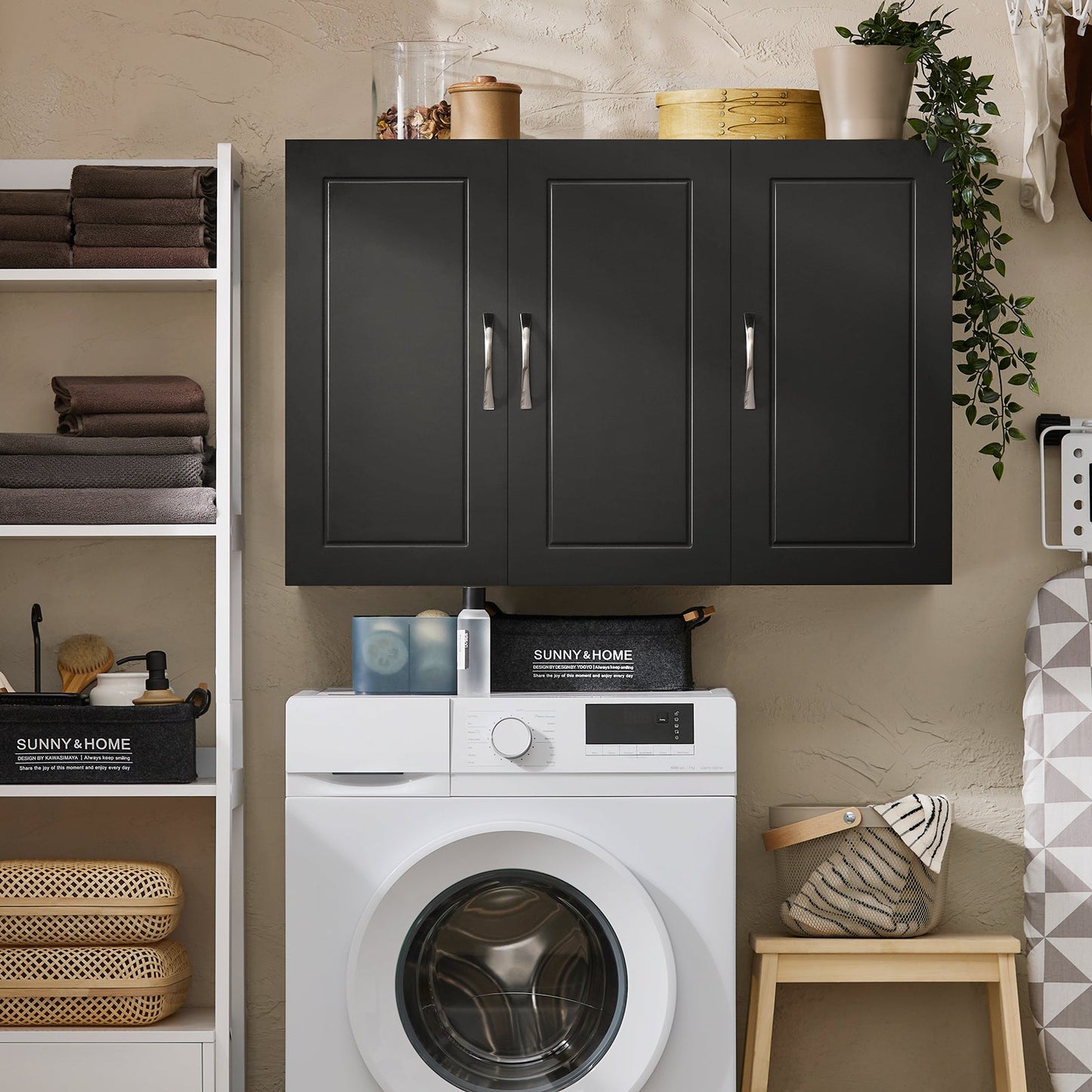 SoBuy Armoire suspendue Armoire de salle de bain noire - 90x60x30 cm - FRG231-L-SCH - Armoire murale avec deux portes et étagères réglables