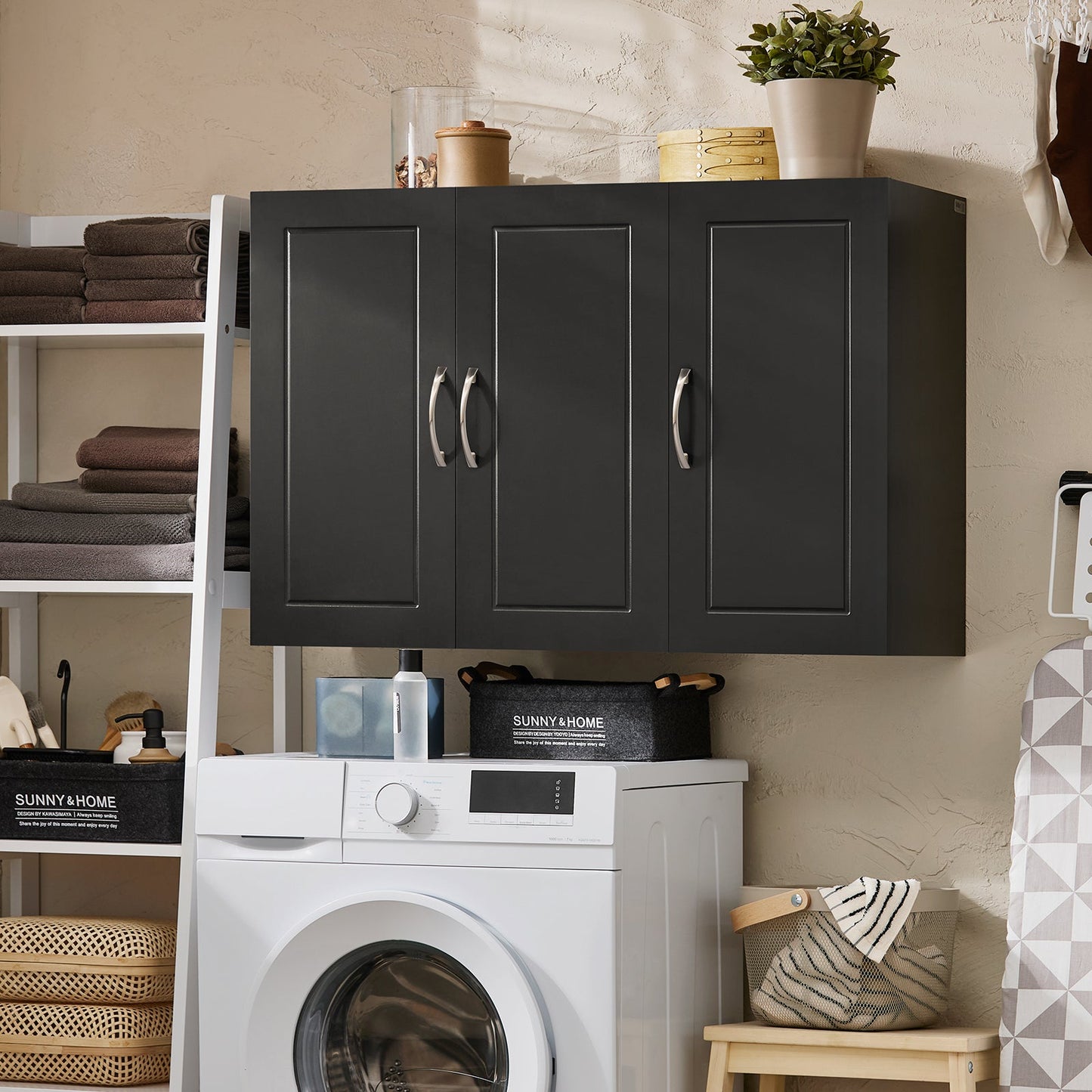 SoBuy Armoire suspendue Armoire de salle de bain noire - 90x60x30 cm - FRG231-L-SCH - Armoire murale avec deux portes et étagères réglables