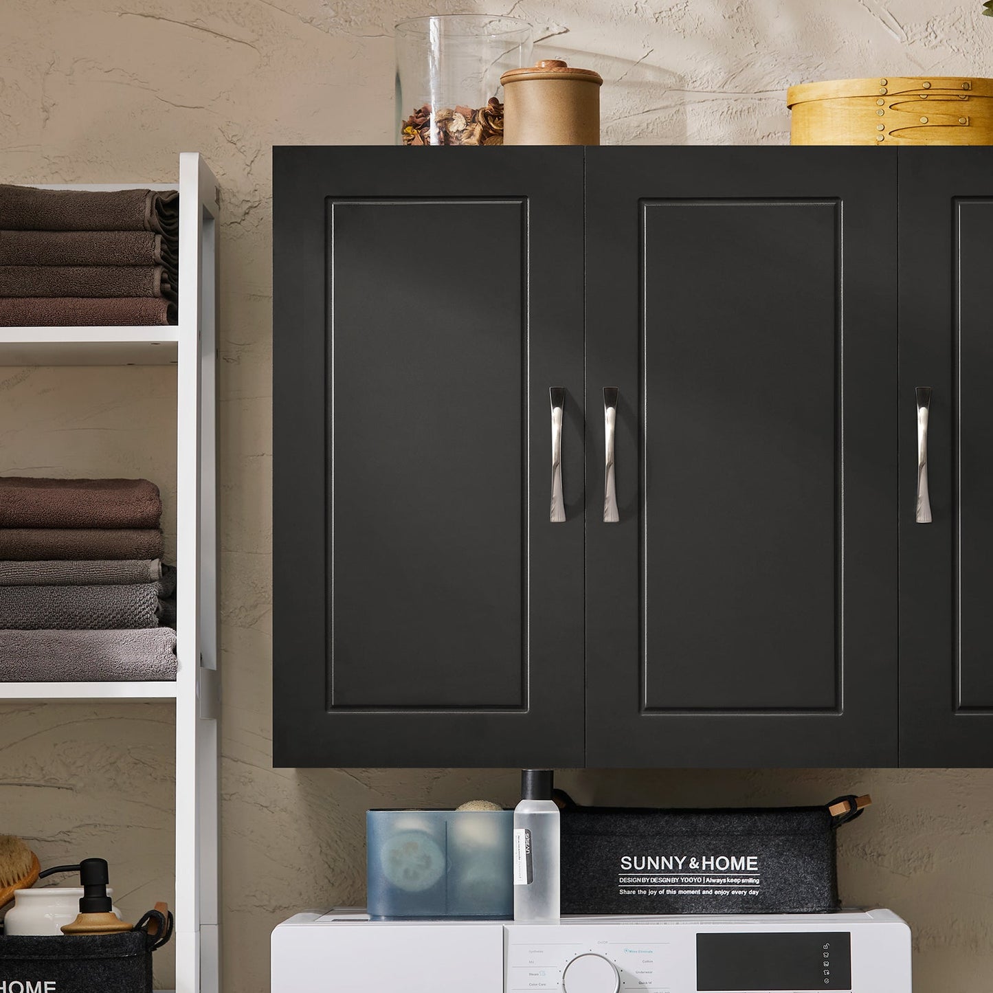 SoBuy Armoire suspendue Armoire de salle de bain noire - 90x60x30 cm - FRG231-L-SCH - Armoire murale avec deux portes et étagères réglables
