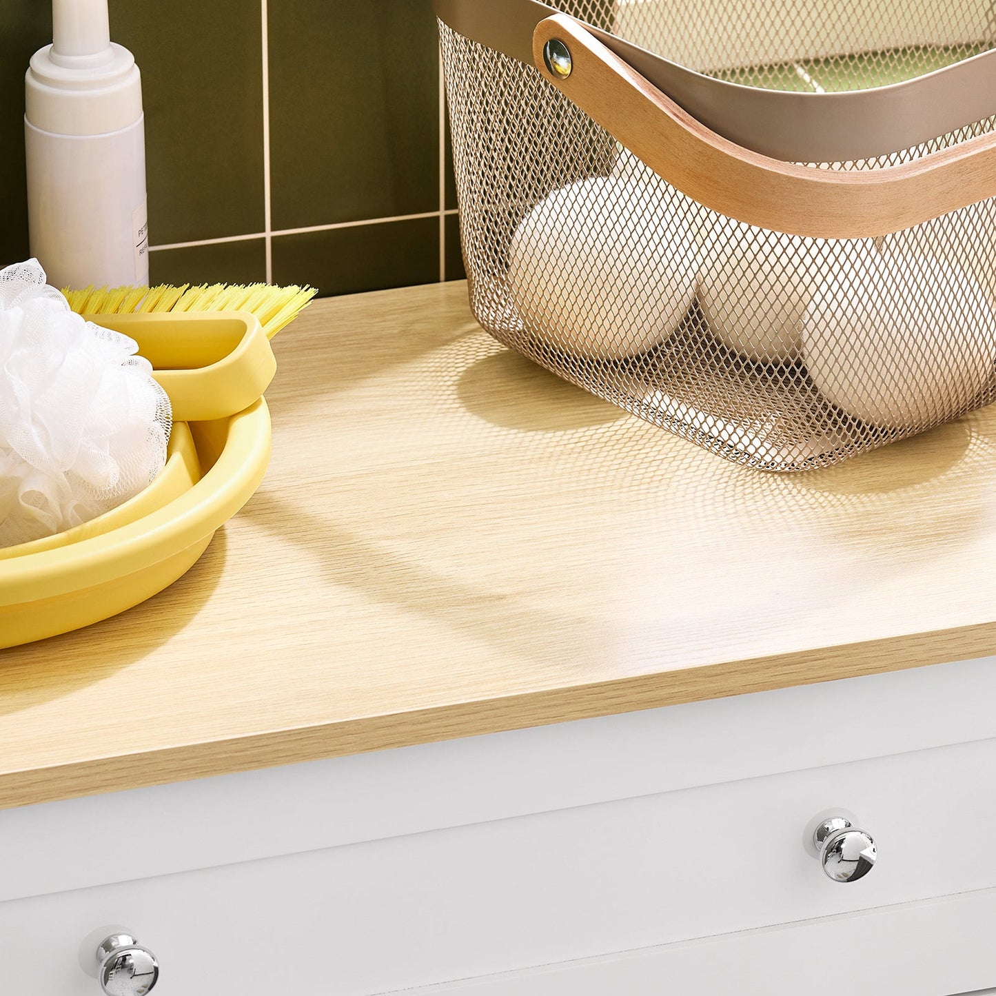 SoBuy FRG238-WN Armoire de toilette avec tiroir et portes - Blanc/Nature - 60x88x35 cm - Armoire de rangement polyvalente