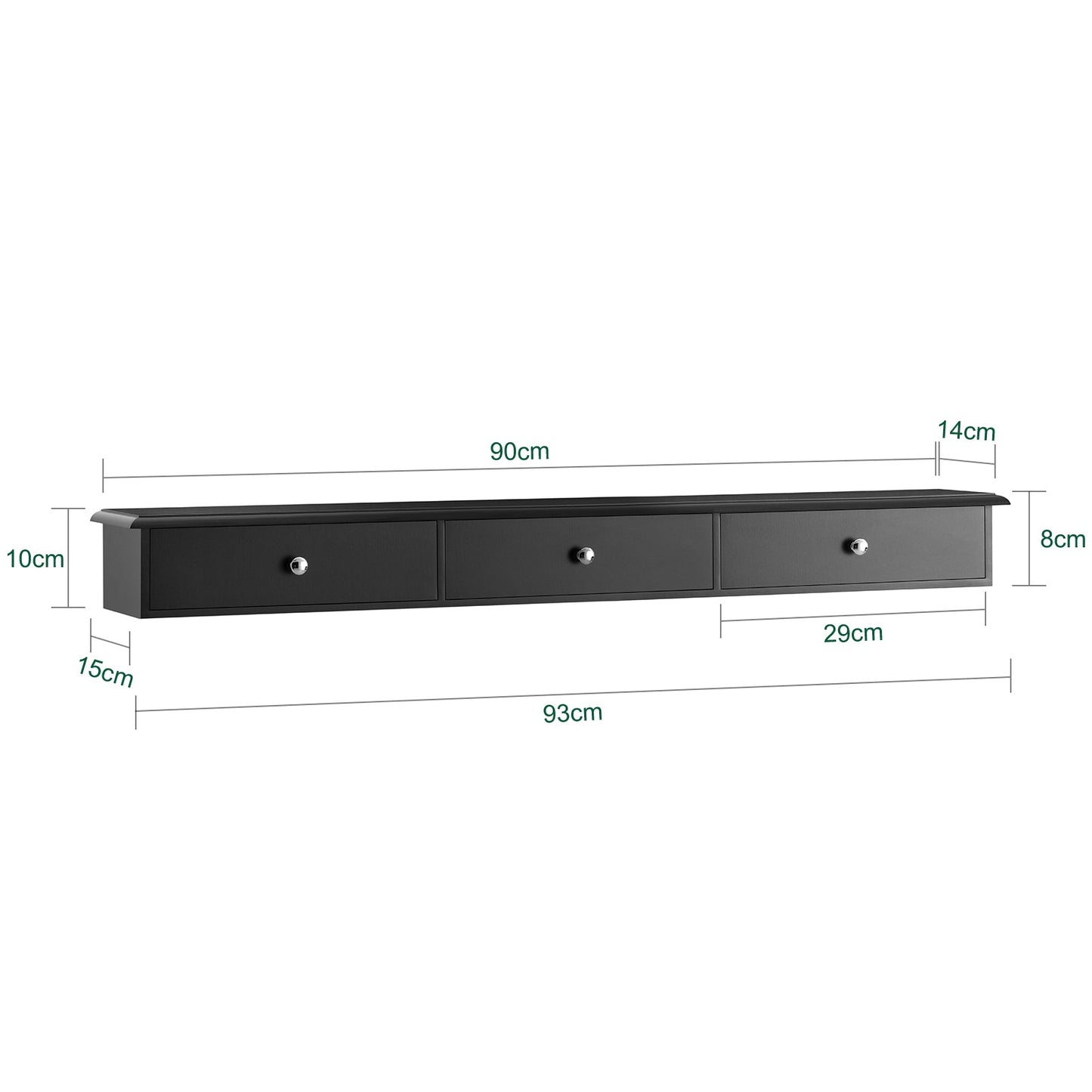 SoBuy Armoire murale FRG43-L-SCH - 3 tiroirs - 93 x 10 x 15 cm - Noir