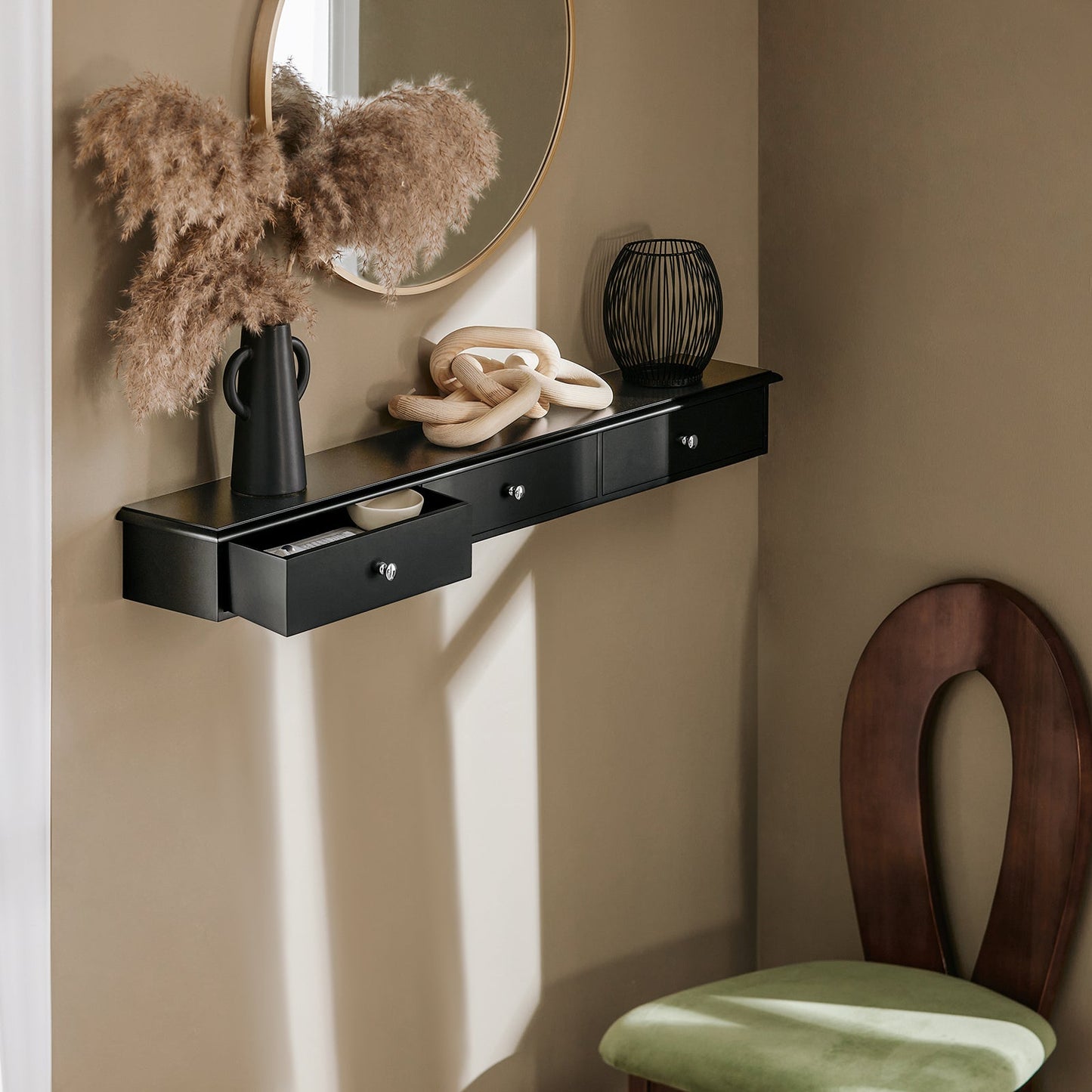 SoBuy Armoire murale FRG43-L-SCH - 3 tiroirs - 93 x 10 x 15 cm - Noir