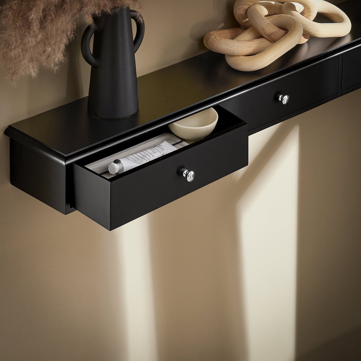 SoBuy Armoire murale FRG43-L-SCH - 3 tiroirs - 93 x 10 x 15 cm - Noir