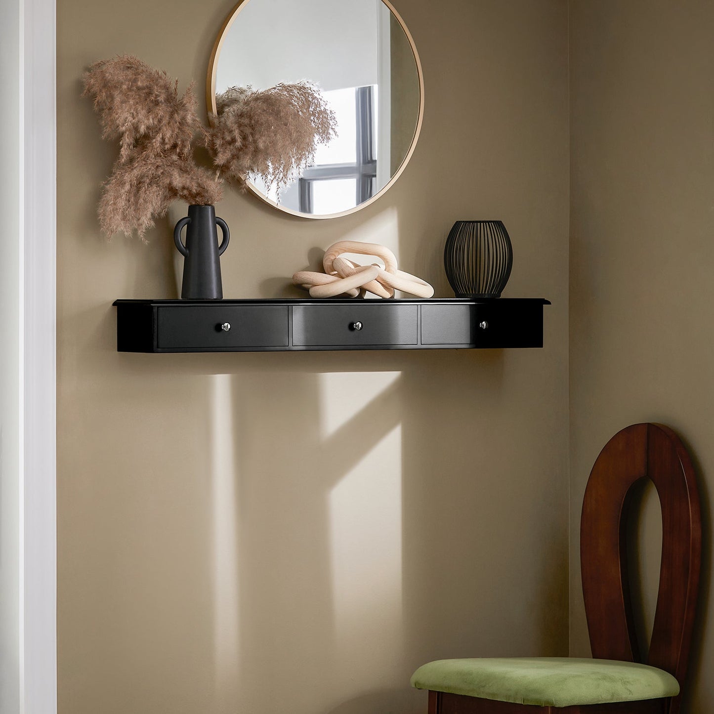 SoBuy Armoire murale FRG43-L-SCH - 3 tiroirs - 93 x 10 x 15 cm - Noir